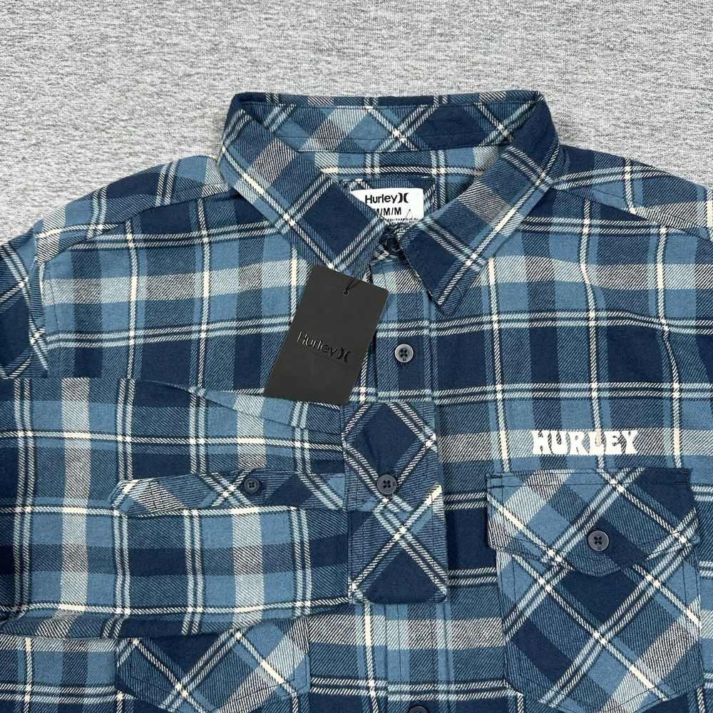 Hurley Shirt Mens Medium Blue Plaid Flannel Road To Nowhere Long Sleeve NEW